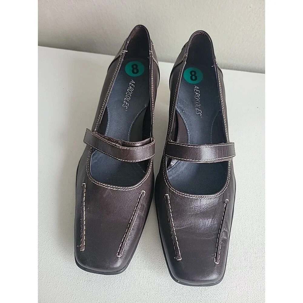 Aerosoles Brown Leather Mary Jane Pumps Sz 8 Office Career Work Teacher